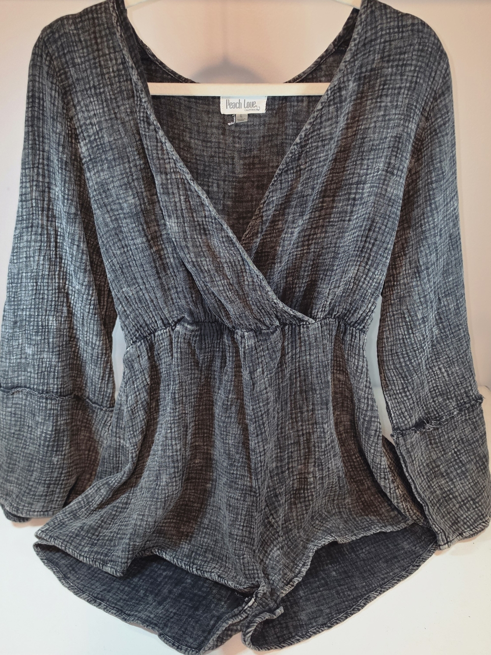 Peach Love California Gray Crinkle V-Neck Romper